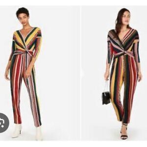 Take 50% OFF- New Express Multi-colored 3/4 Sleeved Jumpsuits, Size-XS